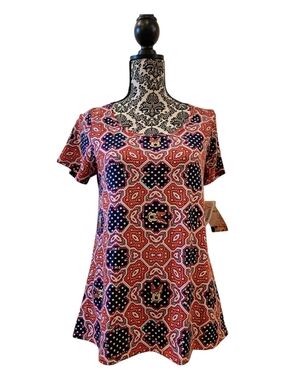 LuLaRoe minnie Scoop Neck Printed Tunic - Navy & Red size S